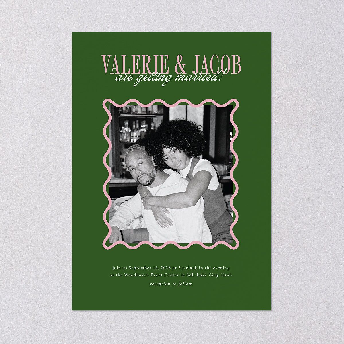 Wavy Frame Photo Wedding Invitations Scottish Green Signature Blank No Standard
