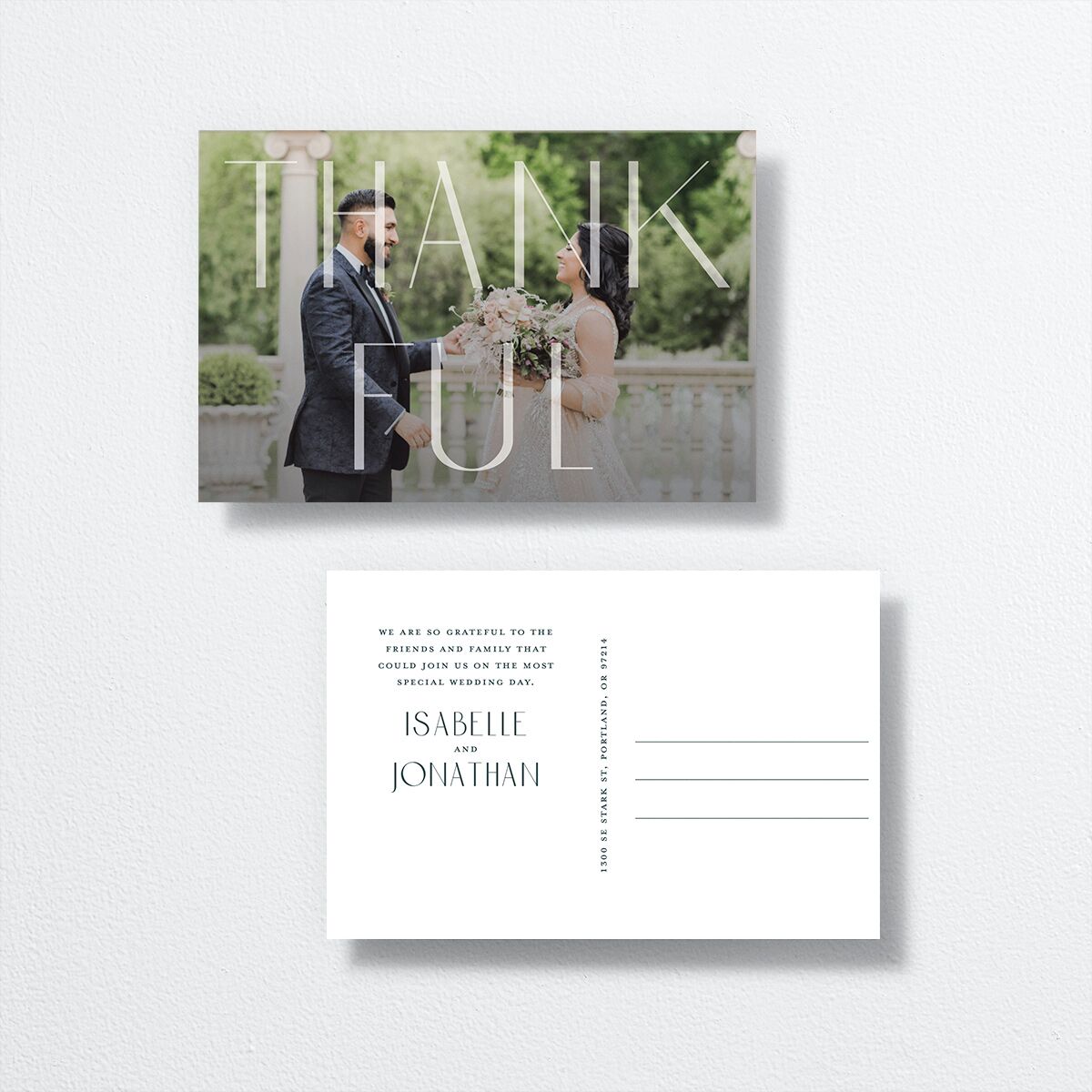 Elegant Nouveau Thank You Postcards Dark Emerald
