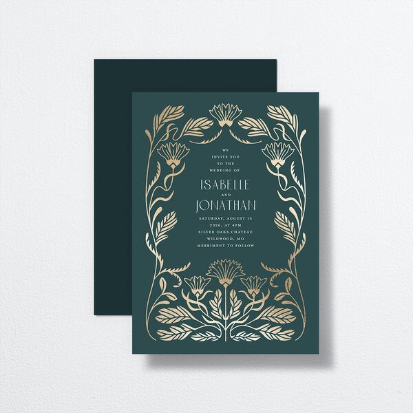 Elegant Nouveau Wedding Invitations Gold Dark Emerald Signature No
