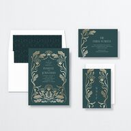 Elegant Nouveau Wedding Invitations Gold Dark Emerald Signature No