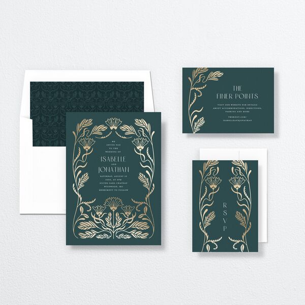 Elegant Nouveau Wedding Invitations Gold Dark Emerald Signature No