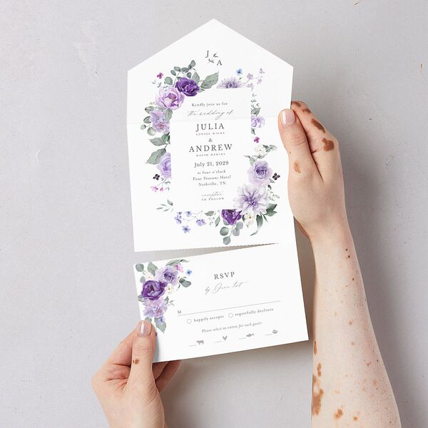 Elegant Floral All-in-One Wedding Invitations Lilac Signature Light Both Recipient and Return Addresses No