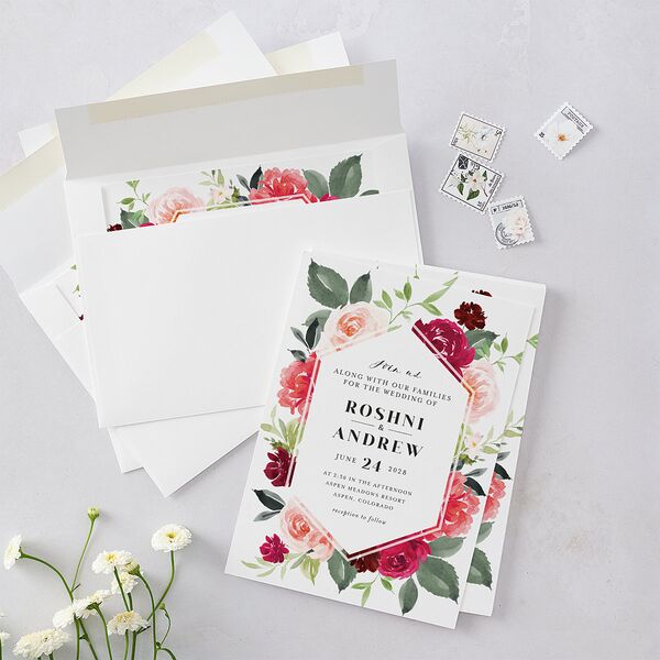 Vibrant Floral Wedding Invitations Raspberry Signature Blank No