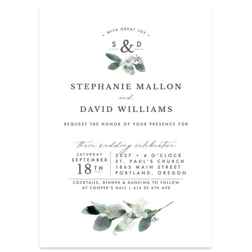Elegant Greenery Wedding Invitations Pure White Signature Blank No Standard