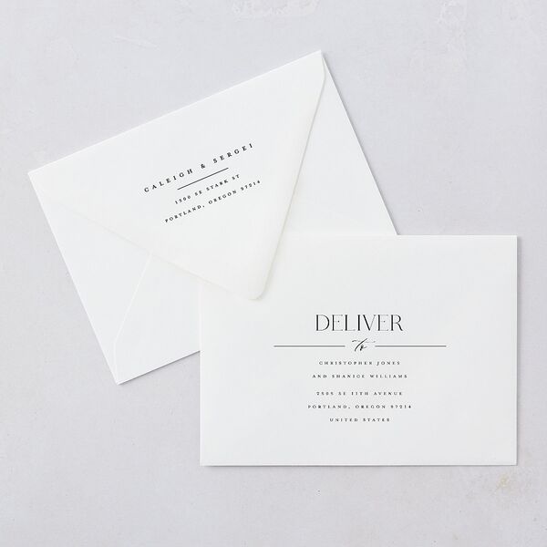 Elegant Frame Wedding Invitation Euro Envelopes White Fog Both Recipient and Return Addresses Luxe Signature