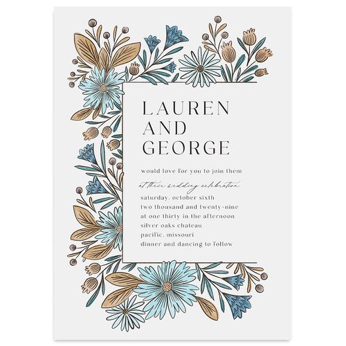 Timeless Wildflowers Wedding Invitations Dusty Blue Signature Blank No Standard