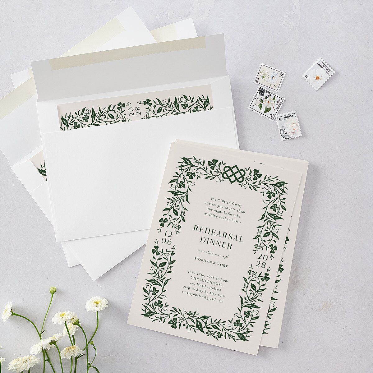Celtic Knot Rehearsal Dinner Invitations Hunter Green Signature Blank Standard