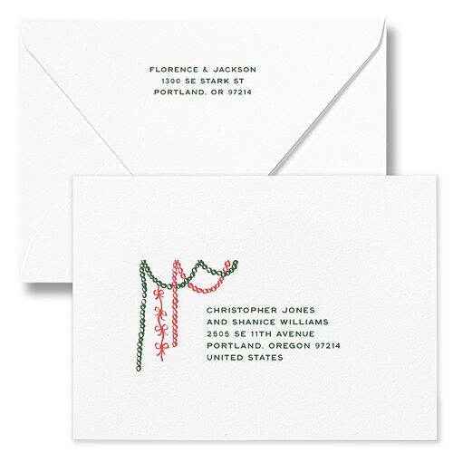 Happy Holidays Grid Pattern Photo Holiday Card Euro Envelopes White Hunter Green Both Recipient and Return Addresses Luxe Signature