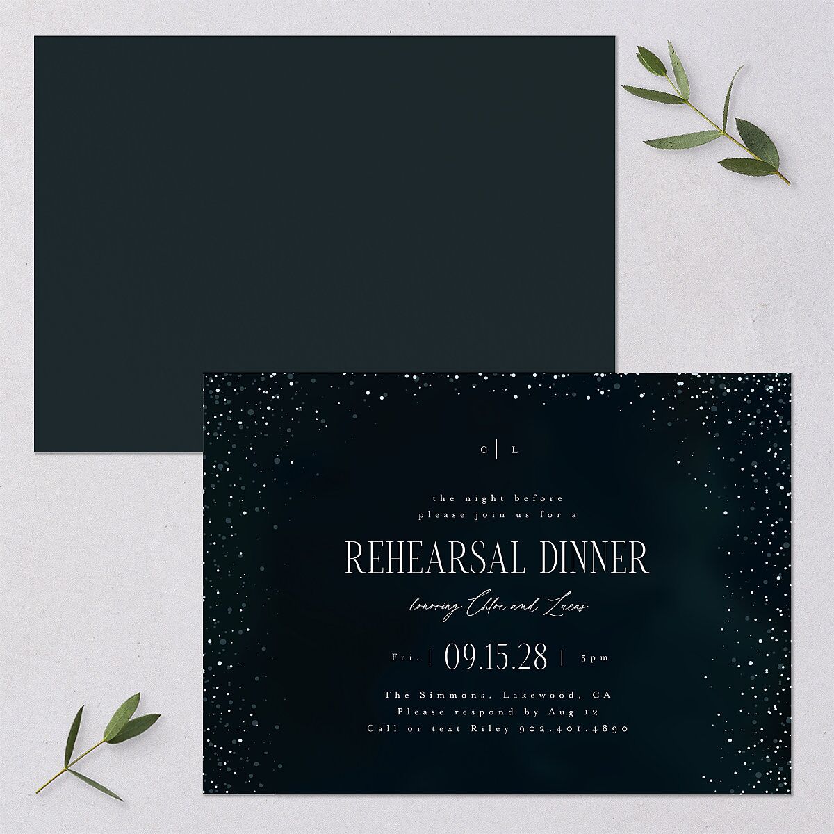 Sparkling Night Rehearsal Dinner Invitations Navy Signature Blank