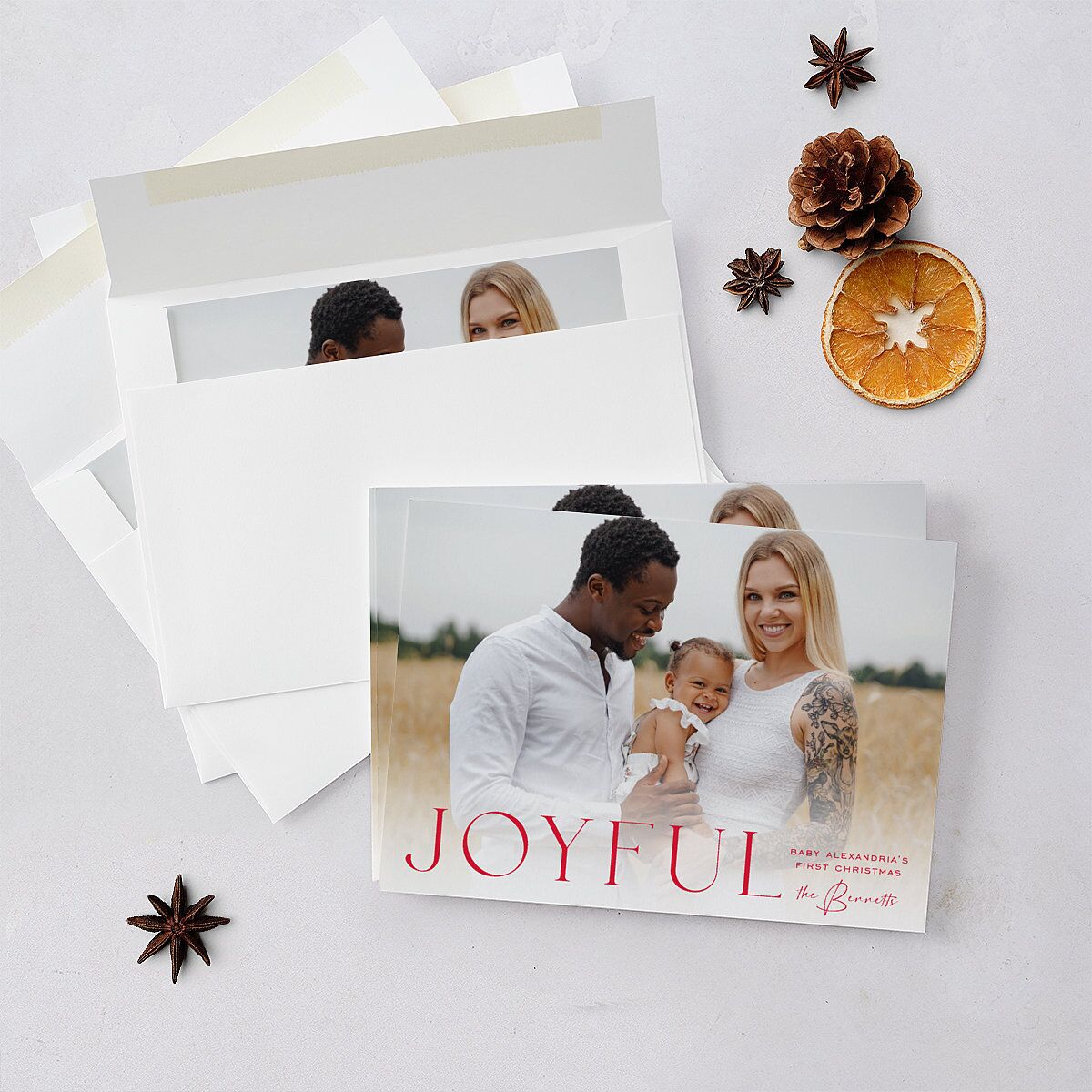 Simple Joys Holiday Cards True Red Signature Blank Landscape Standard