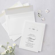 Monogram Flourish Rehearsal Dinner Invitations Pure White Signature Blank Standard