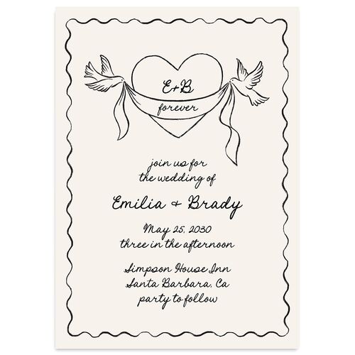 Vintage Lovebird Banner Wedding Invitations Linen Signature Blank Standard No