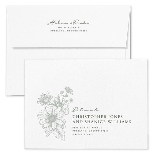 Rustic Botanical Frame Wedding Invitation Envelopes Moss White Both Recipient and Return Addresses Standard Signature