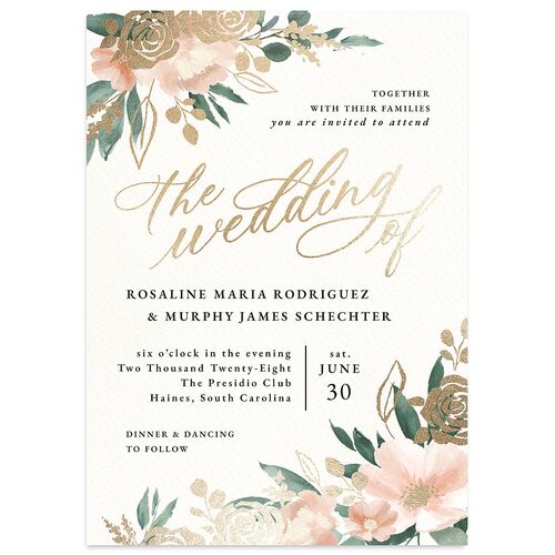 Exquisite Garden Wedding Invitations Gold Blossom Signature Blank No Standard
