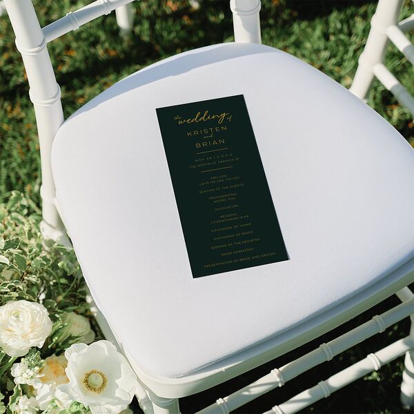 Gold Calligraphy Wedding Programs Dark Green Signature