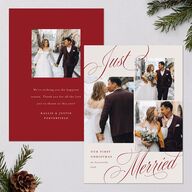 Classic Just Merried Script Holiday Cards Ruby Signature Blank Standard