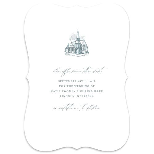 Classic Landscape Save the Date Regency Blue Signature smooth Blank No Bracket