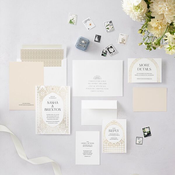 Chapel Arch Wedding Invitations Gold Pure White Signature Blank No Standard