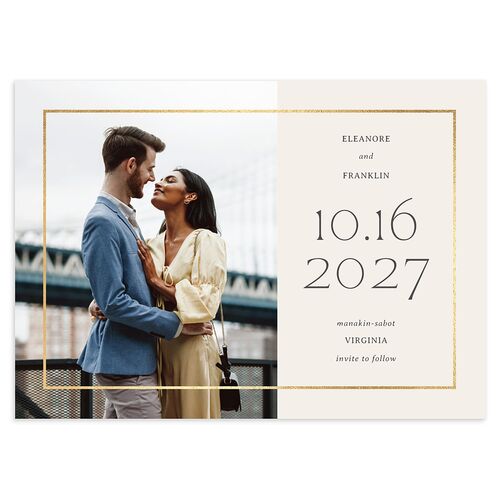 Baroque Border Save the Date Cards Gold Pure White Signature smooth Blank No Standard