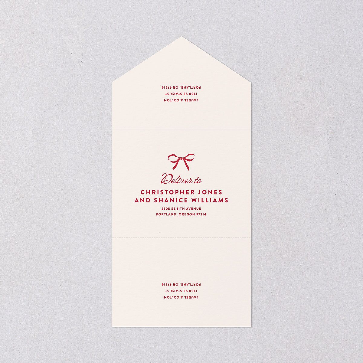 Retro Wedding Cake All-in-One Wedding Invitations Crimson Signature Light Both Recipient and Return Addresses No