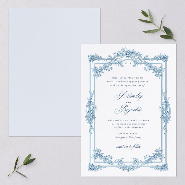 Elegant Antique Toile Frame Wedding Invitations by Bridgerton Cruise Signature Blank No Standard