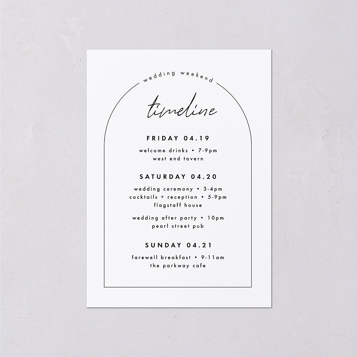 Arched Photo Itinerary Cards Sand Signature Standard