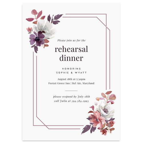 Floral Frame Rehearsal Dinner Invitations Mauve Signature Blank Standard