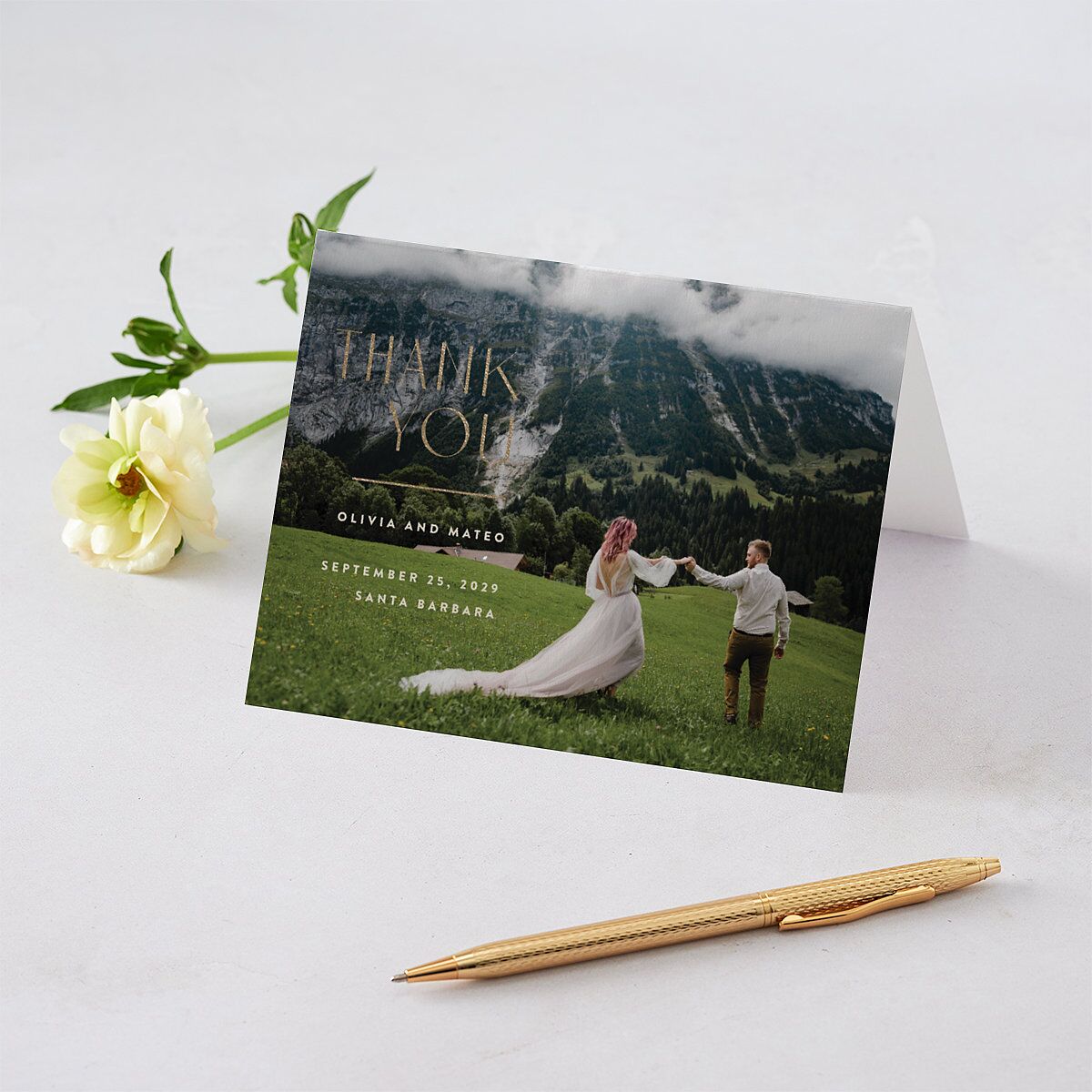 Boho Texture Thank You Cards Gold Deep Olive