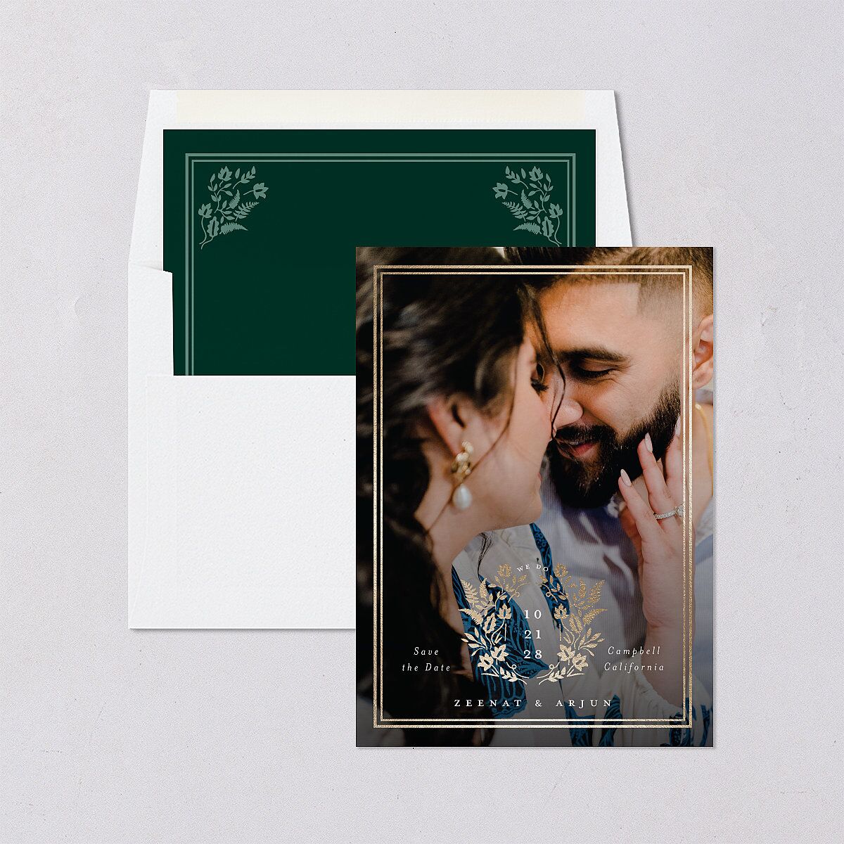 Rustic Kingdom Save the Date Cards Gold Dark Green Signature smooth Blank No Standard
