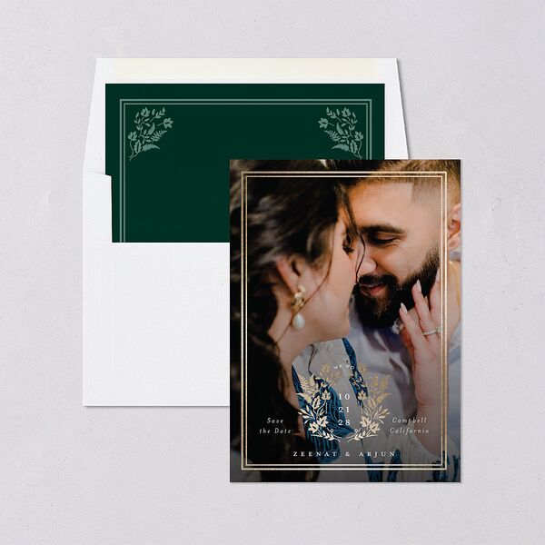 Rustic Kingdom Save the Date Cards Gold Dark Green Signature smooth Blank No Standard