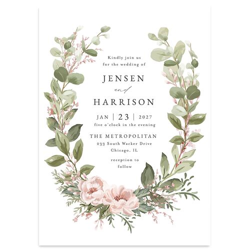 Greenery Laurel Wedding Invitations Pink Cotton Signature Blank No Standard