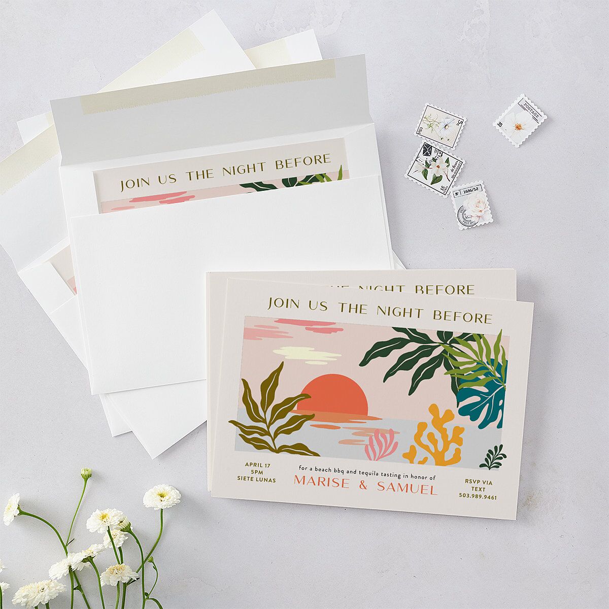 Impressionist Paradise Rehearsal Dinner Invitations — view 5