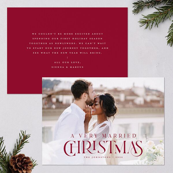 Newlywed Christmas Holiday Cards Garnet Signature Blank Standard Landscape