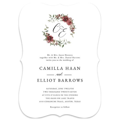Floral Monogram Wedding Invitations Burgundy Signature Blank No Bracket