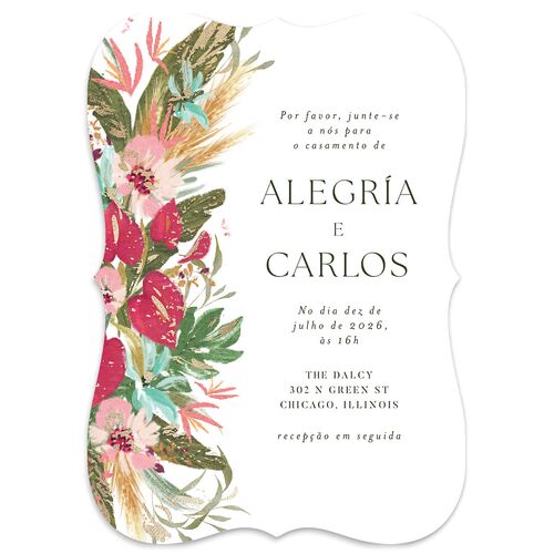 Flores Tropicais Wedding Invitations Gold Coral Pink Signature Blank No Bracket