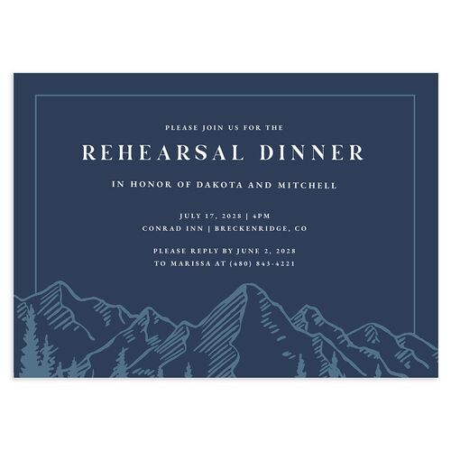 Mountain Escape Rehearsal Dinner Invitations Moody Blue Signature Blank