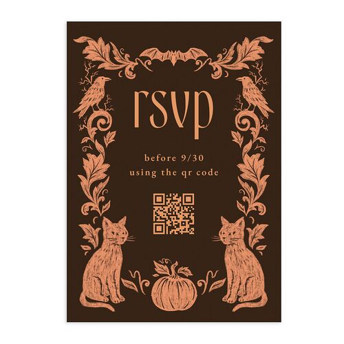 Spooky Halloween Nouveau QR Code RSVP Cards Walnut Signature Standard