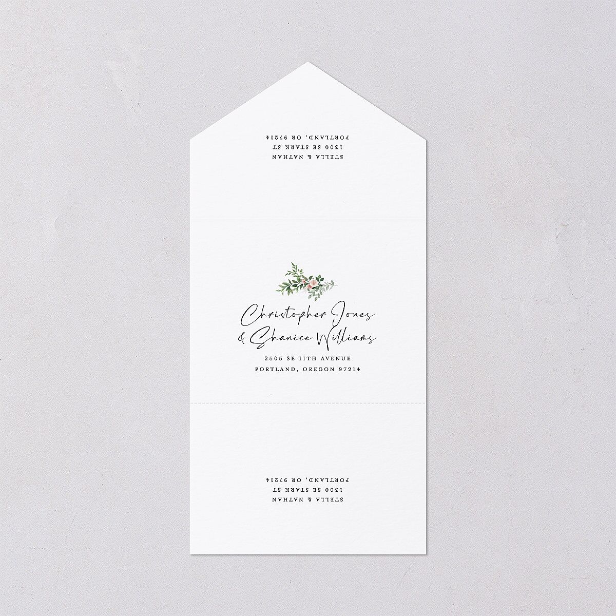 Floral Arc All-in-One Wedding Invitations Shell Pink Signature Light Both Recipient and Return Addresses No