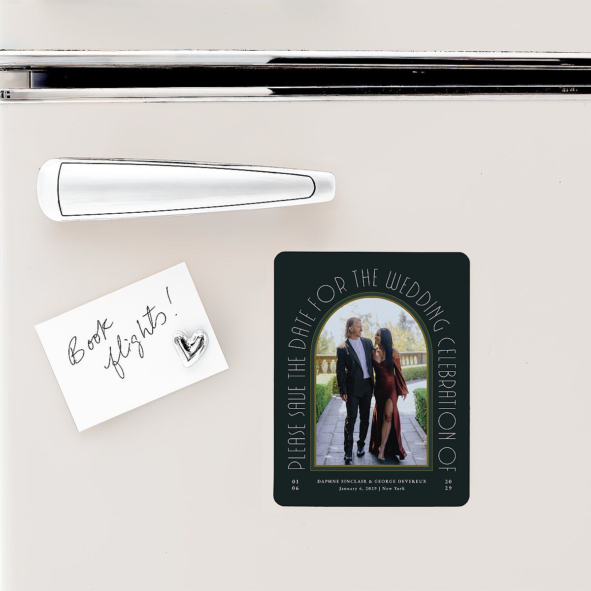 Gatsby Deco Arch Save The Date Magnets Dark Emerald Magnet Paper