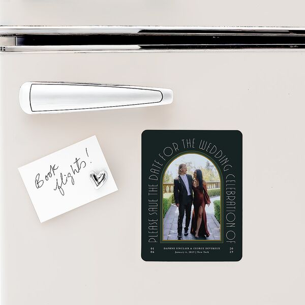 Gatsby Deco Arch Save The Date Magnets Dark Emerald Magnet Paper