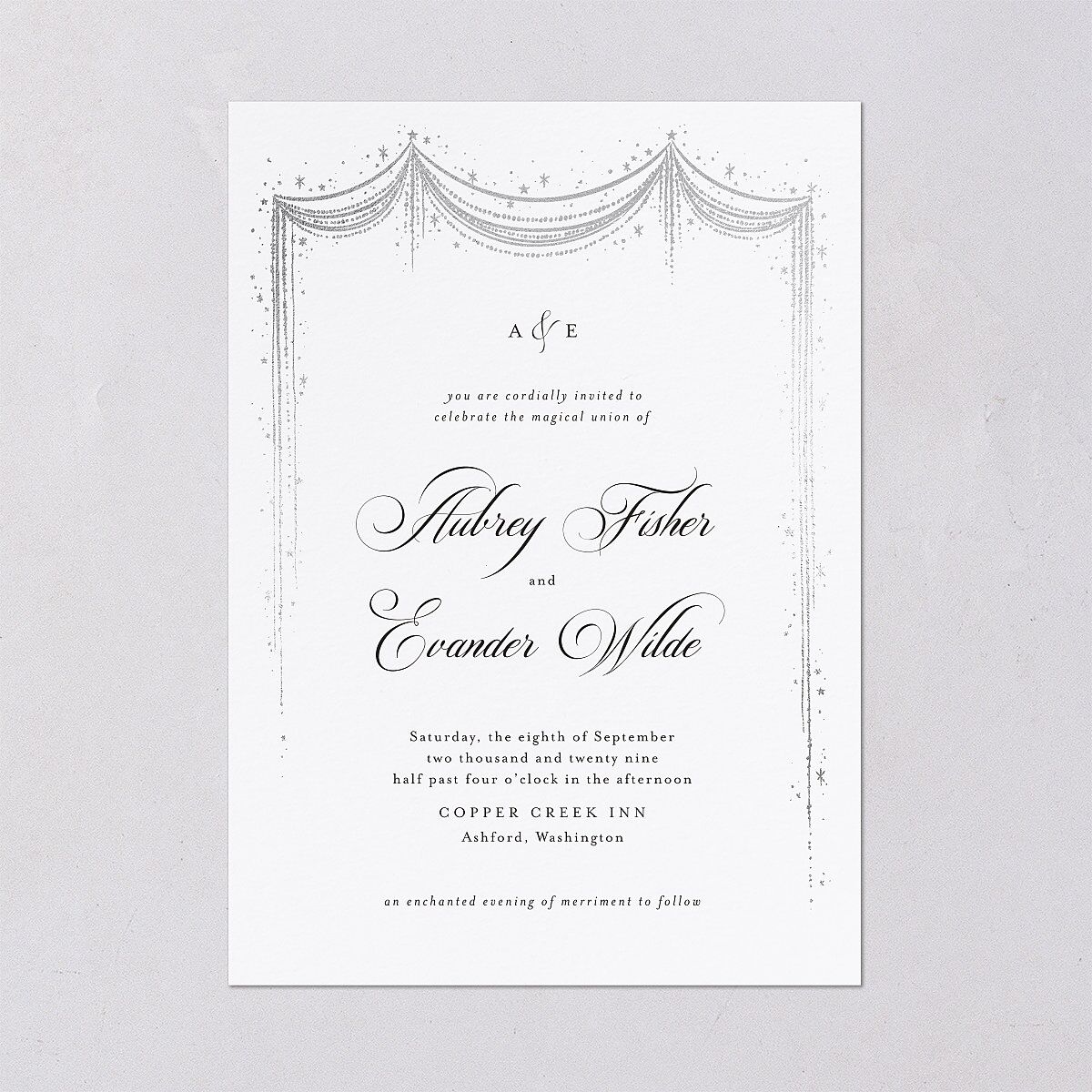 Fairytale Luxury Foil Wedding Invitations Silver Pure White Signature Blank No Standard