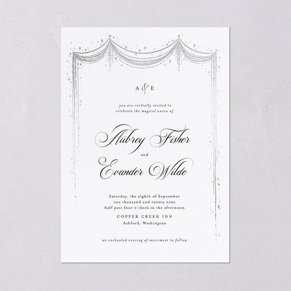 Fairytale Luxury Foil Wedding Invitations Silver Pure White Signature Blank No Standard