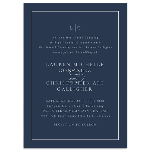 Lasting Frame Wedding Invitations Moody Blue Signature Blank No Standard