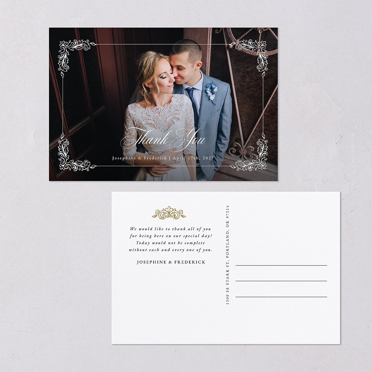 Black Tie Crest Thank You Postcards — view 1