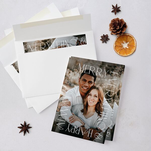 Merry Border Holiday Cards Jewel Red Signature Blank Portrait Standard