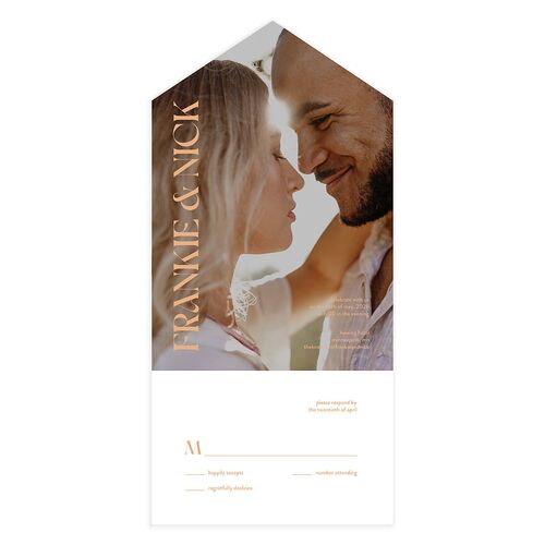 Checked All-in-One Wedding Invitations Peach Fuzz Signature Light Both Recipient and Return Addresses No