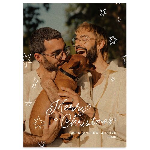 Hand Drawn Starry Christmas Photo Holiday Cards Burgundy Signature Blank Standard