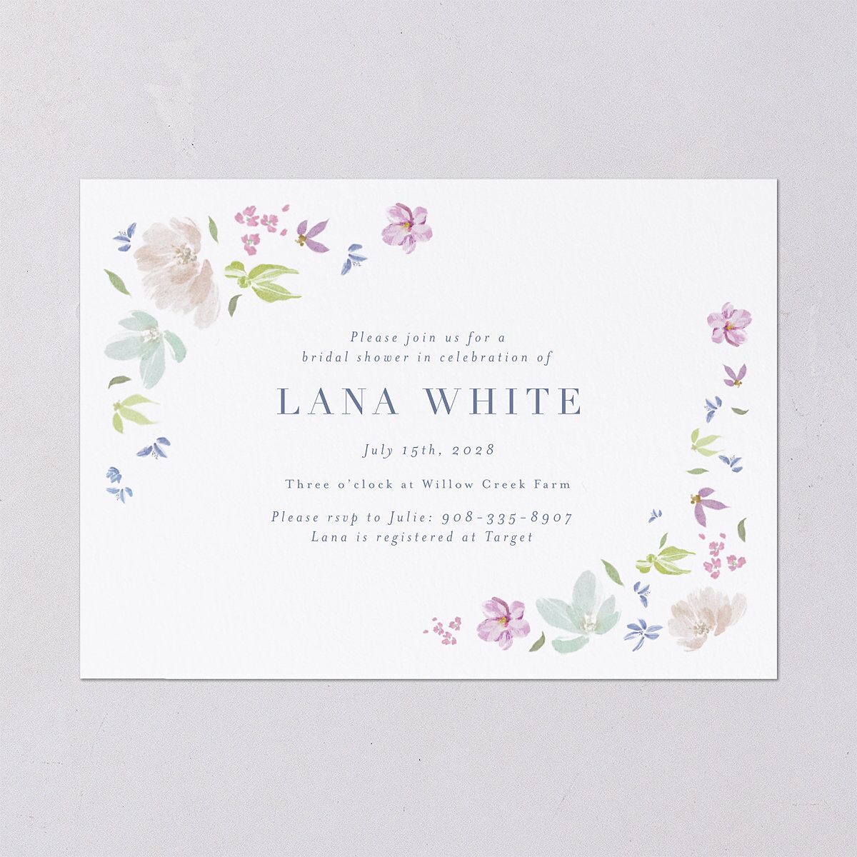 Floral Appliqué Bridal Shower Invitations Sheer Lilac Signature Blank