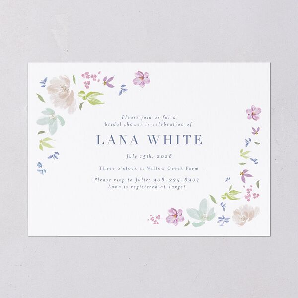 Floral Appliqué Bridal Shower Invitations Sheer Lilac Signature Blank