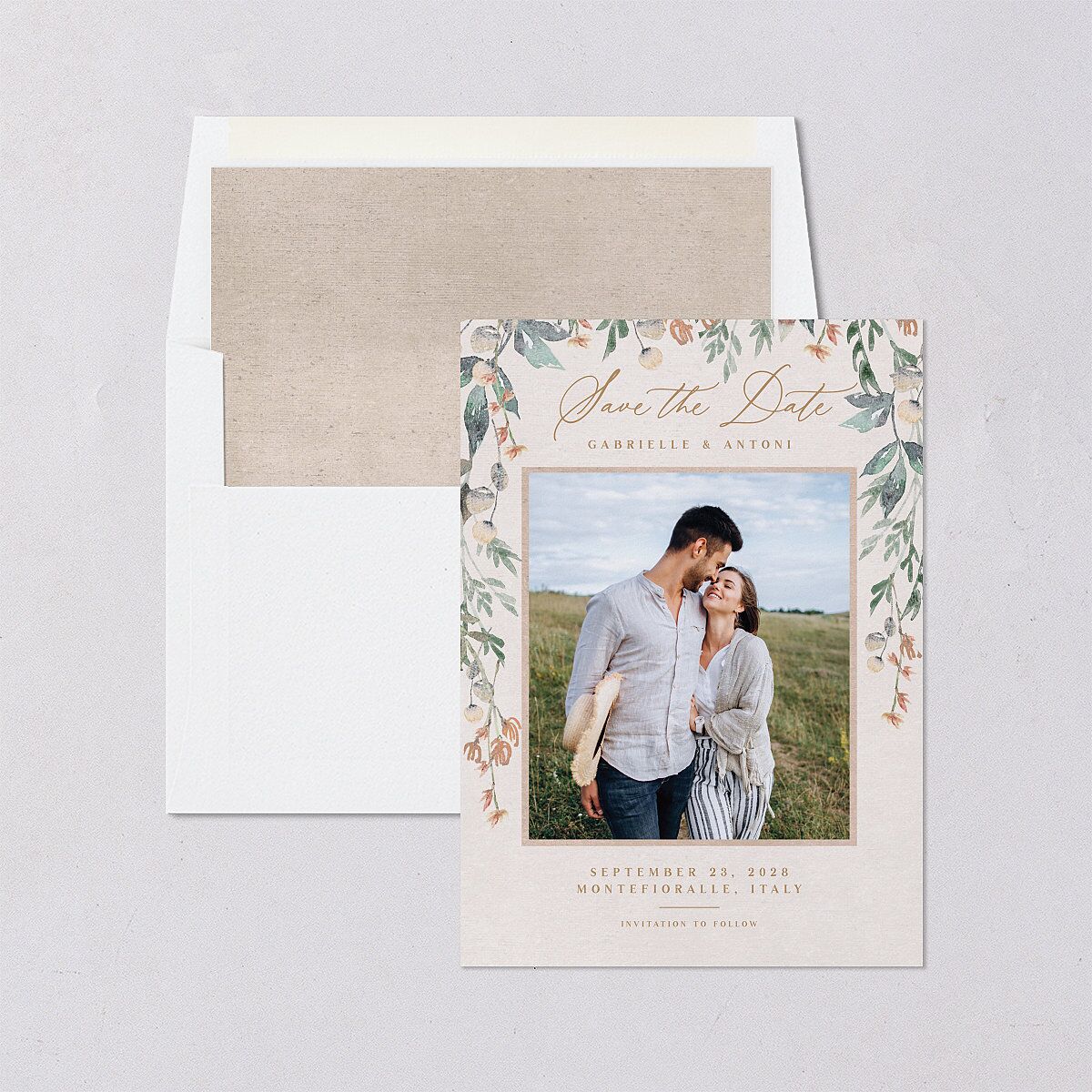 Rustic Vines Save The Date Cards Blush Signature smooth Blank No Standard